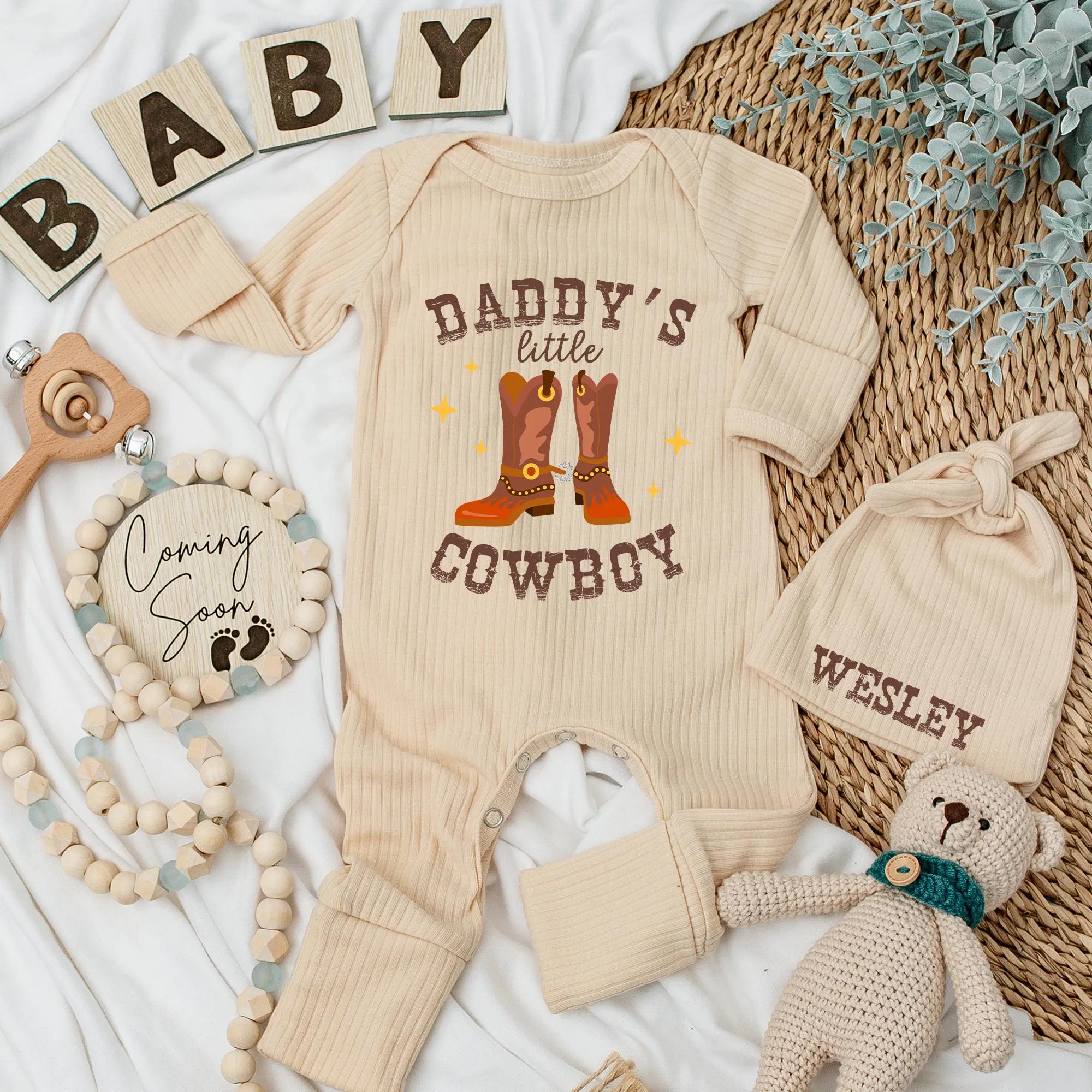 Personalized Daddy’s Little Cowboy Newborn Bodysuit Western Baby Outfit Custom Name Country Baby Shower Gift