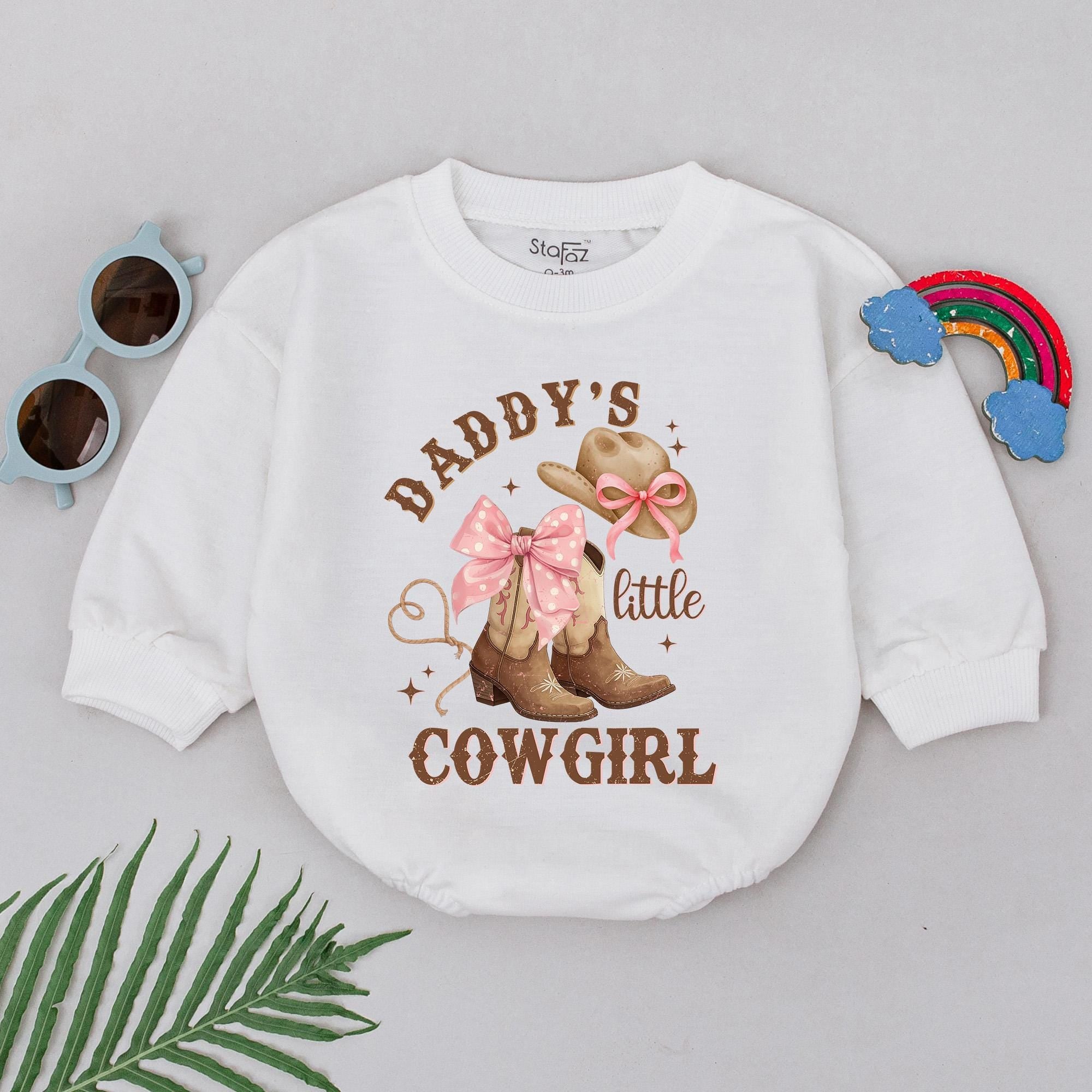 Daddy's Little Cowgirl Romper Adorable Western Baby Girl Outfit with Pink Bows and Cowboy Boots Perfect Father's Day Gift Idea