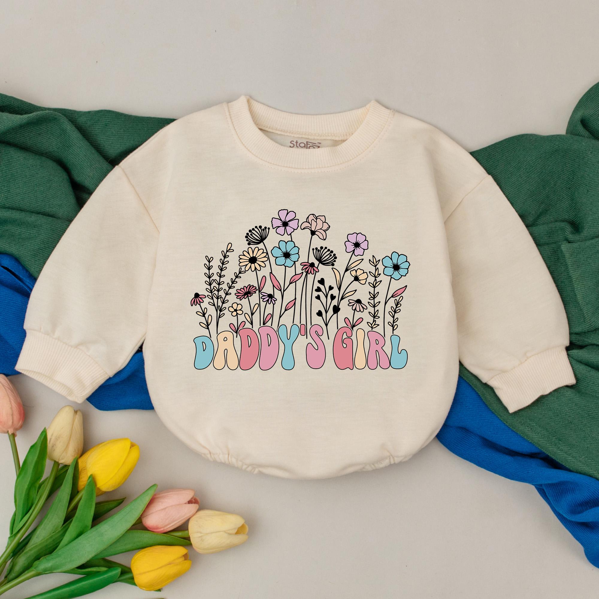 Daddy's Girl Floral Bubble Romper Pink Blue Purple Flowers Cotton Infant Outfit Father's Day Gift Baby Shower Present