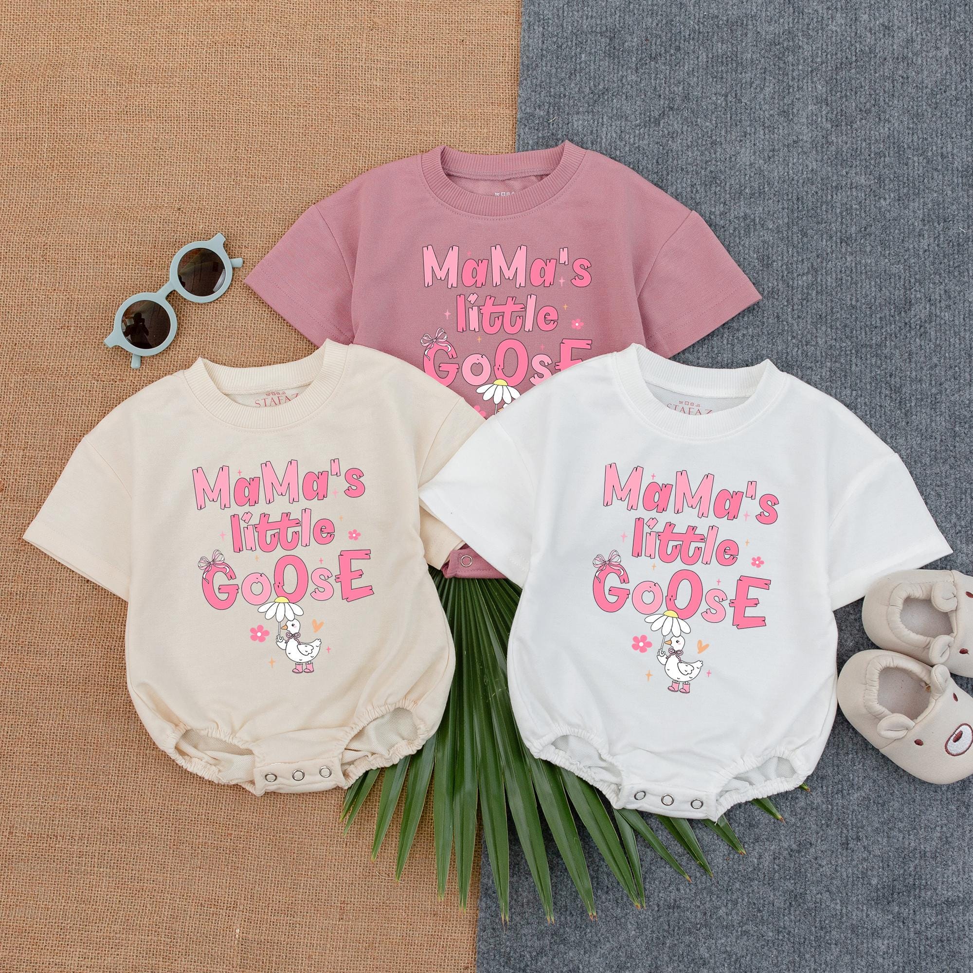 Mama's Little Goose Romper with Cartoon Goose Baby Outfit Soft Pastel Pink Bow Mother's Day Infant Girl Clothes Cute Baby Shower Gift
