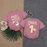 Custom Silly Goose Baby Romper with Name & Birthday Number, 1st Birthday Outfit, Cotton Bubble Bodysuit for Baby Girls, Summer Party Wear