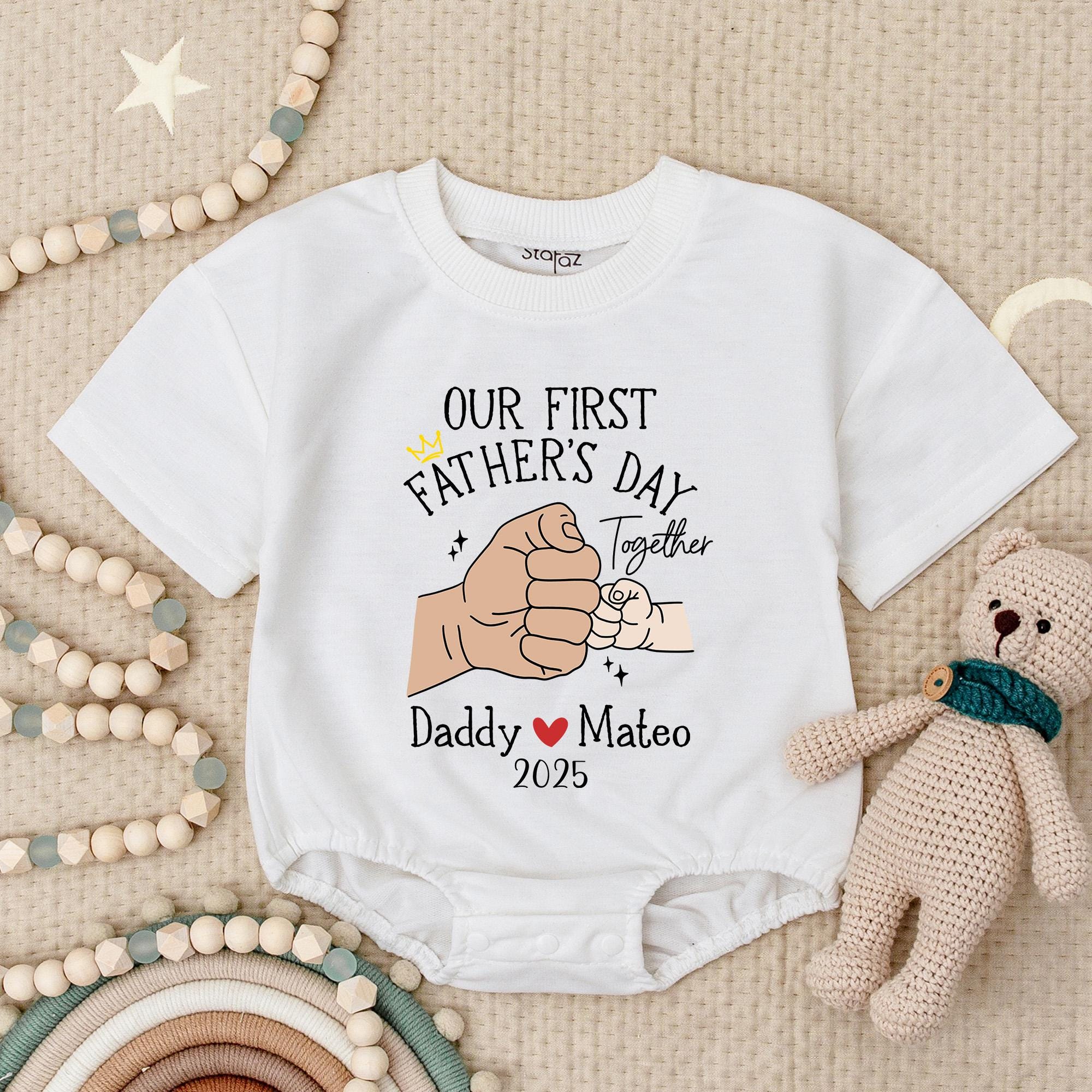 Personalized Baby Romper Our First Father's Day Handprint Gift Custom Daddy and Mateo 2025 Soft Cotton Infant Outfit Heartfelt Design