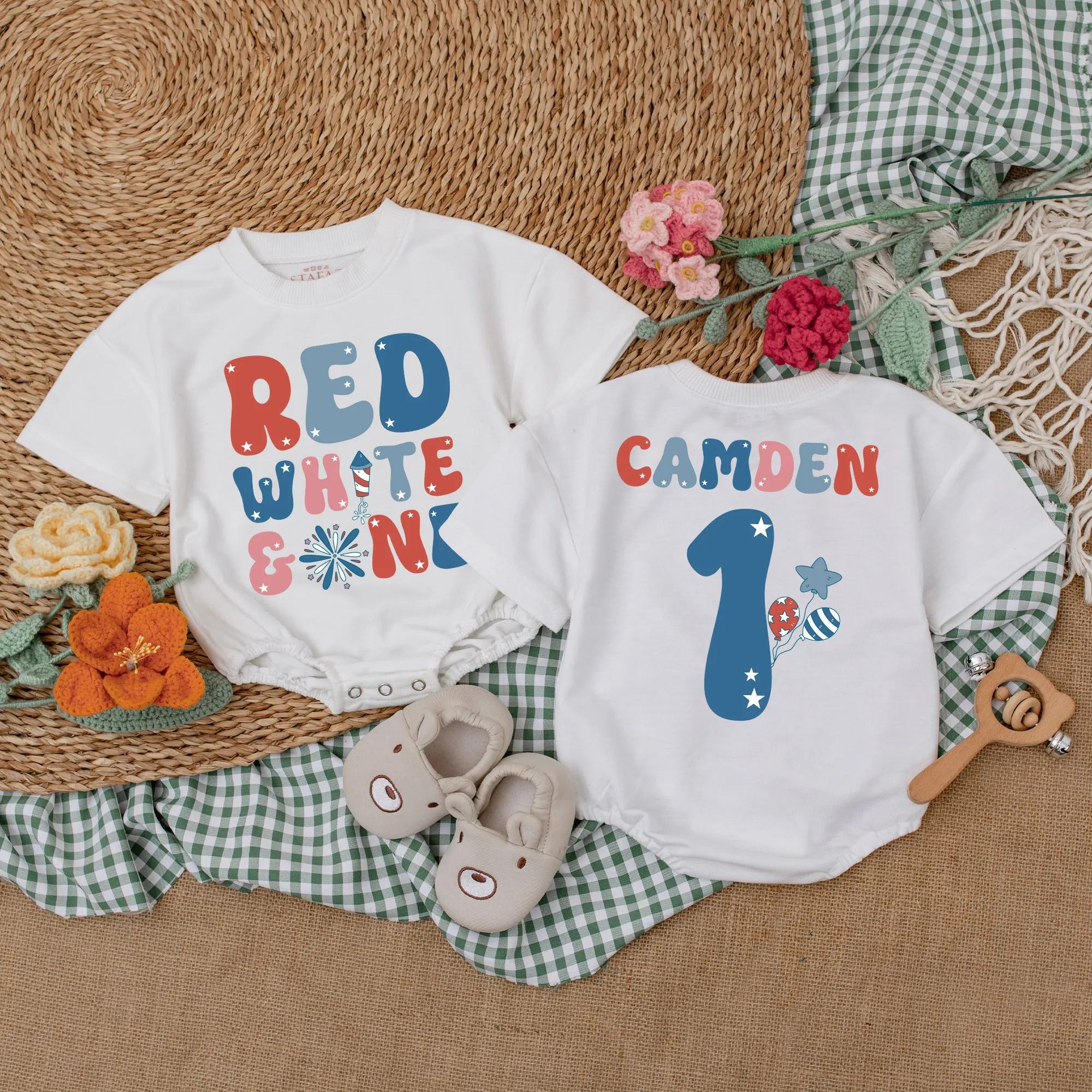 Personalized Red White & One Baby Romper Patriotic Birthday Outfit First Year Celebration Boys Girls 4th July Soft Cotton Gift