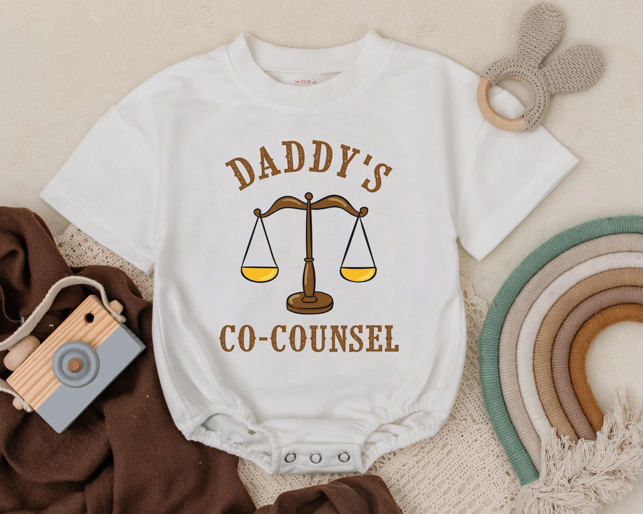 Daddy's Co-Counsel Baby Romper Funny Lawyer Dad Outfit Cute Gift for New Dads Father's Day Legal Theme Bubble Romper Soft Comfortable
