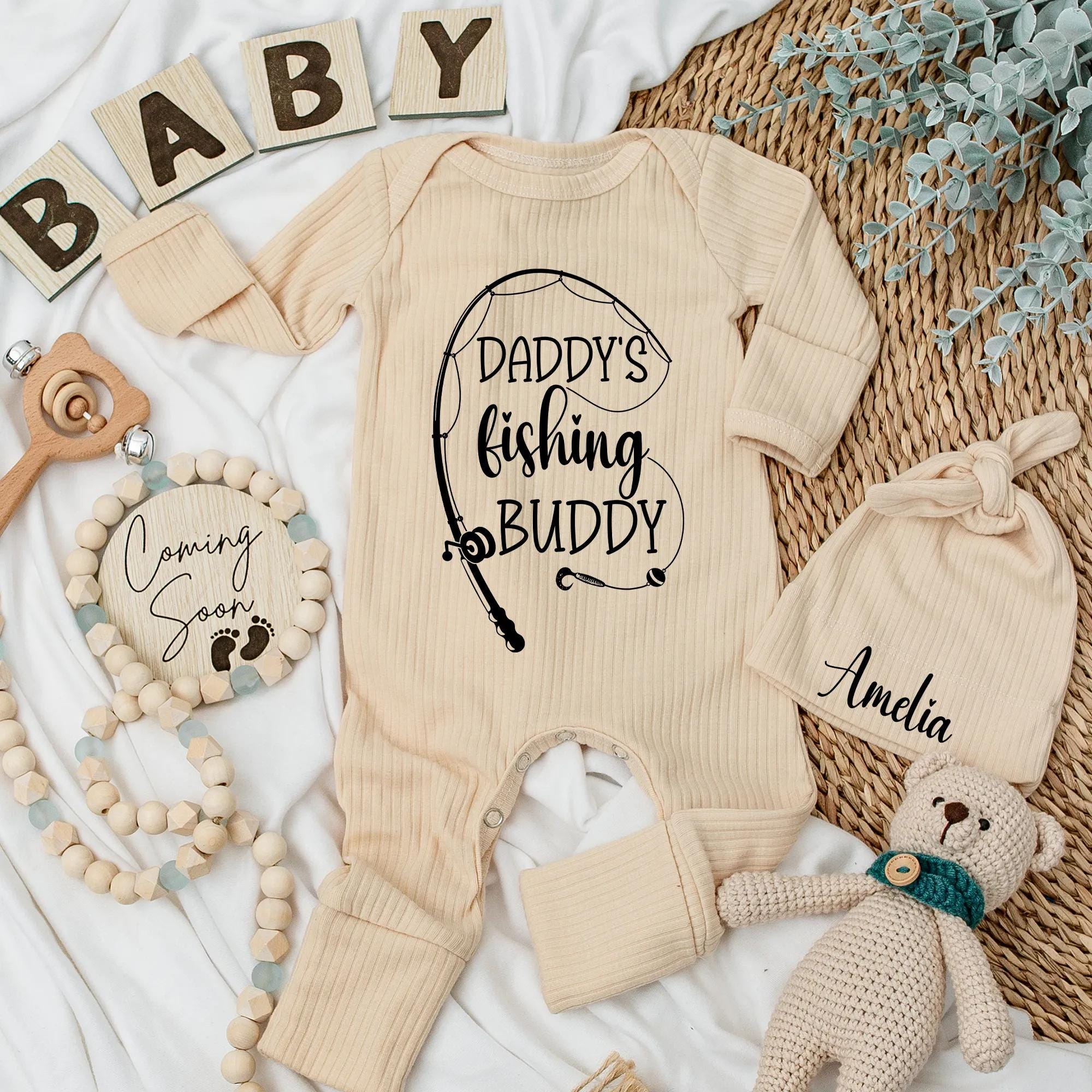 Daddy’s Fishing Buddy Newborn Bodysuit Cute Baby Outfit for Boys Girls Fisherman Dad Gift Cotton Ribbed Romper Baby Shower Present