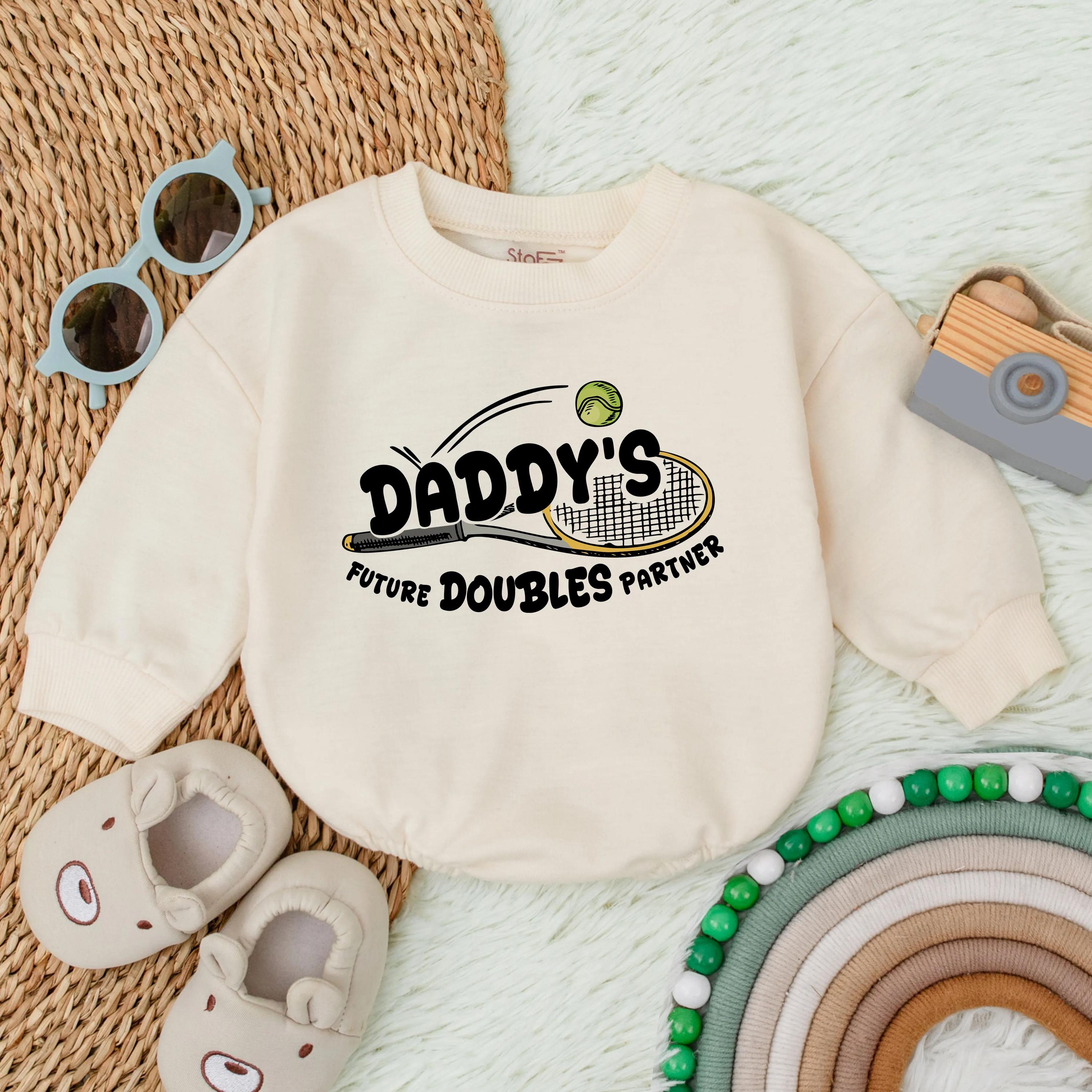 Daddy's Future Doubles Partner Baby Romper Tennis Outfit Cute Father's Day Gift for Baby Boys and Girls Soft Cotton Playful Design