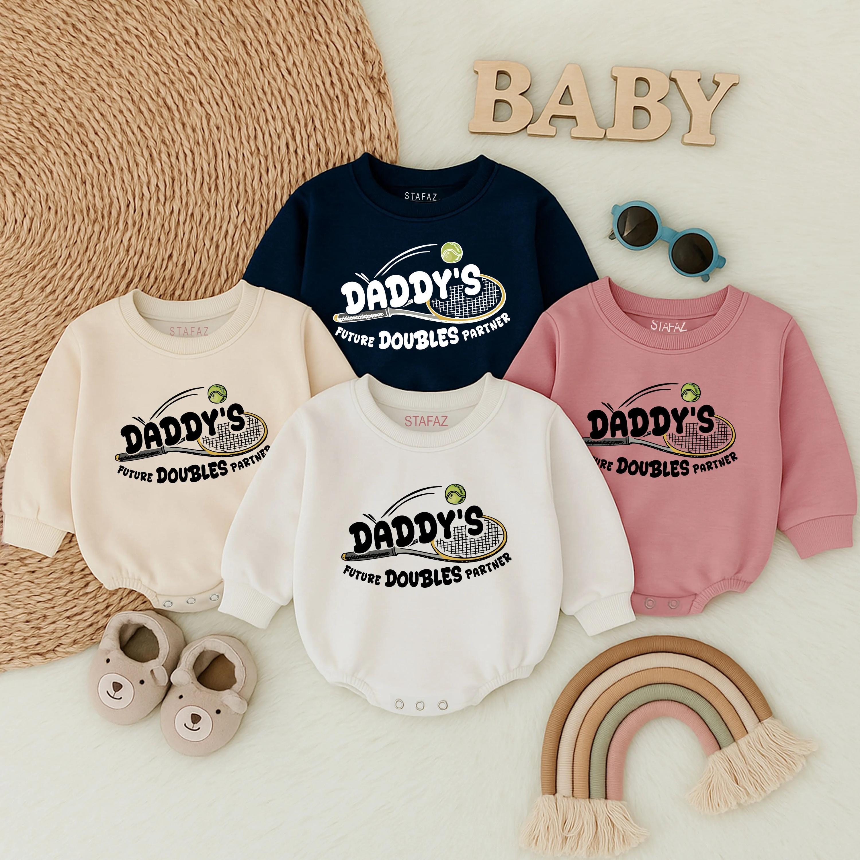 Daddy's Future Doubles Partner Baby Romper Tennis Outfit Cute Father's Day Gift for Baby Boys and Girls Soft Cotton Playful Design
