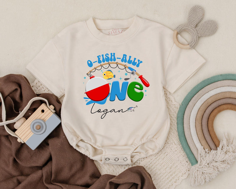 Personalized O-Fish-Ally One Romper Baby Boy First Birthday Outfit Fishing Theme Cotton Bodysuit Vibrant Summer Celebration Gift