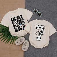 Custom Soccer Sister Era Romper for Kids - Personalized Name & Number, Soft Cotton Long Sleeve Outfit for Game Day or Birthday Gift