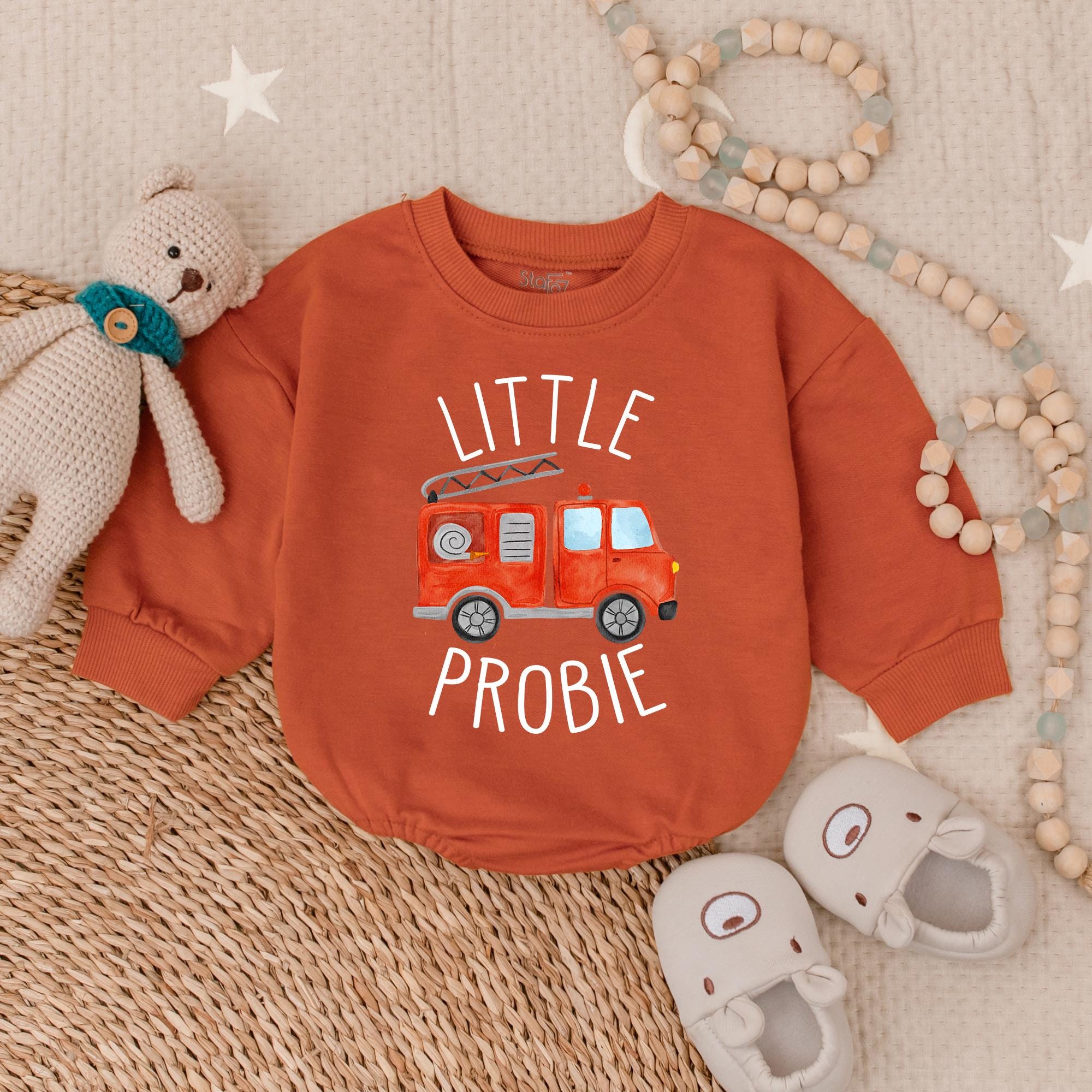 Firetruck Baby Romper Little Probie Outfit Red Playful Firefighter Design Gift Soft Cotton Infant Birthday Clothes