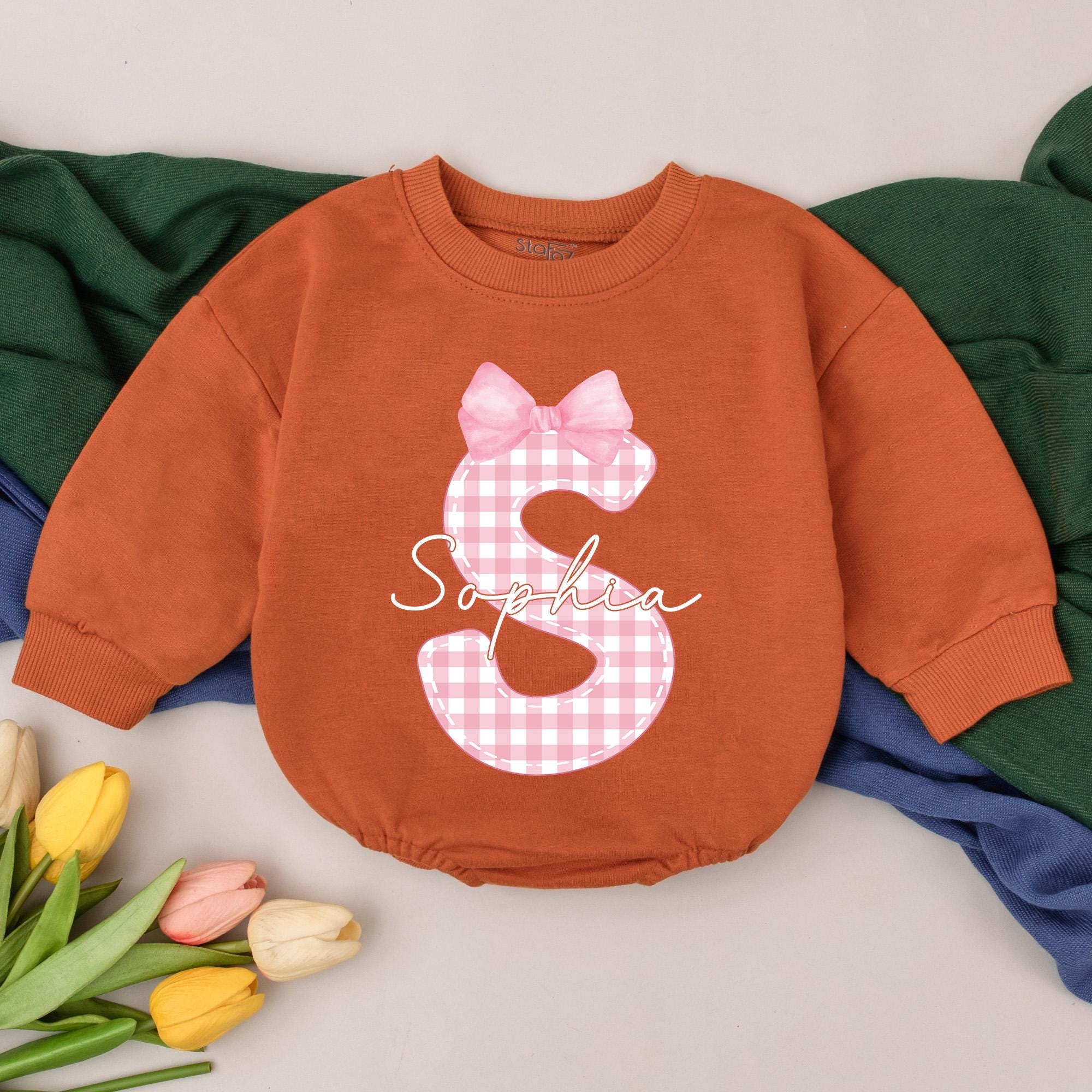 Personalized Baby Girl Romper with Pink Gingham S and Bow Custom Name Sophia Birthday Outfit Soft Cotton Toddler Gift Special Occasion