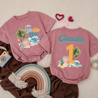 Custom Baby Surf Beach First Birthday Romper Pink Van Palm Trees Soft Cotton Outfit Summer Party Gift Personalized Name The Big One
