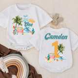 Custom Baby Surf Beach First Birthday Romper Pink Van Palm Trees Soft Cotton Outfit Summer Party Gift Personalized Name The Big One