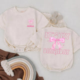 Custom Baby Girl Birthday Romper with Pink Bow and Name One Year Old Soft Outfit Milestone Celebration Clothes Party Gift