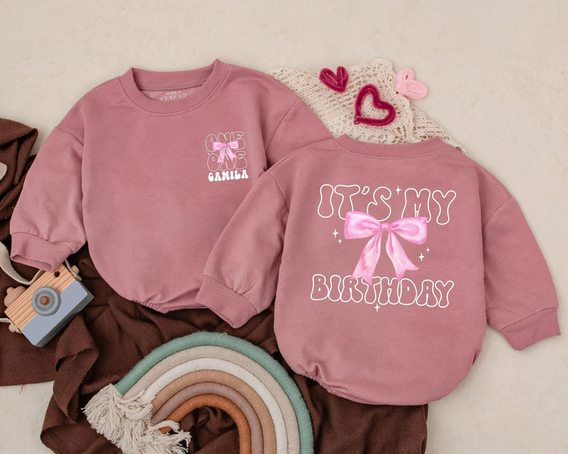 Custom Baby Girl Birthday Romper with Pink Bow and Name One Year Old Soft Outfit Milestone Celebration Clothes Party Gift
