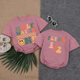Custom Halfway to One Baby Romper with Retro Smiley Design 6 Month Birthday Outfit Personalized Cotton Bodysuit for Boys or Girls