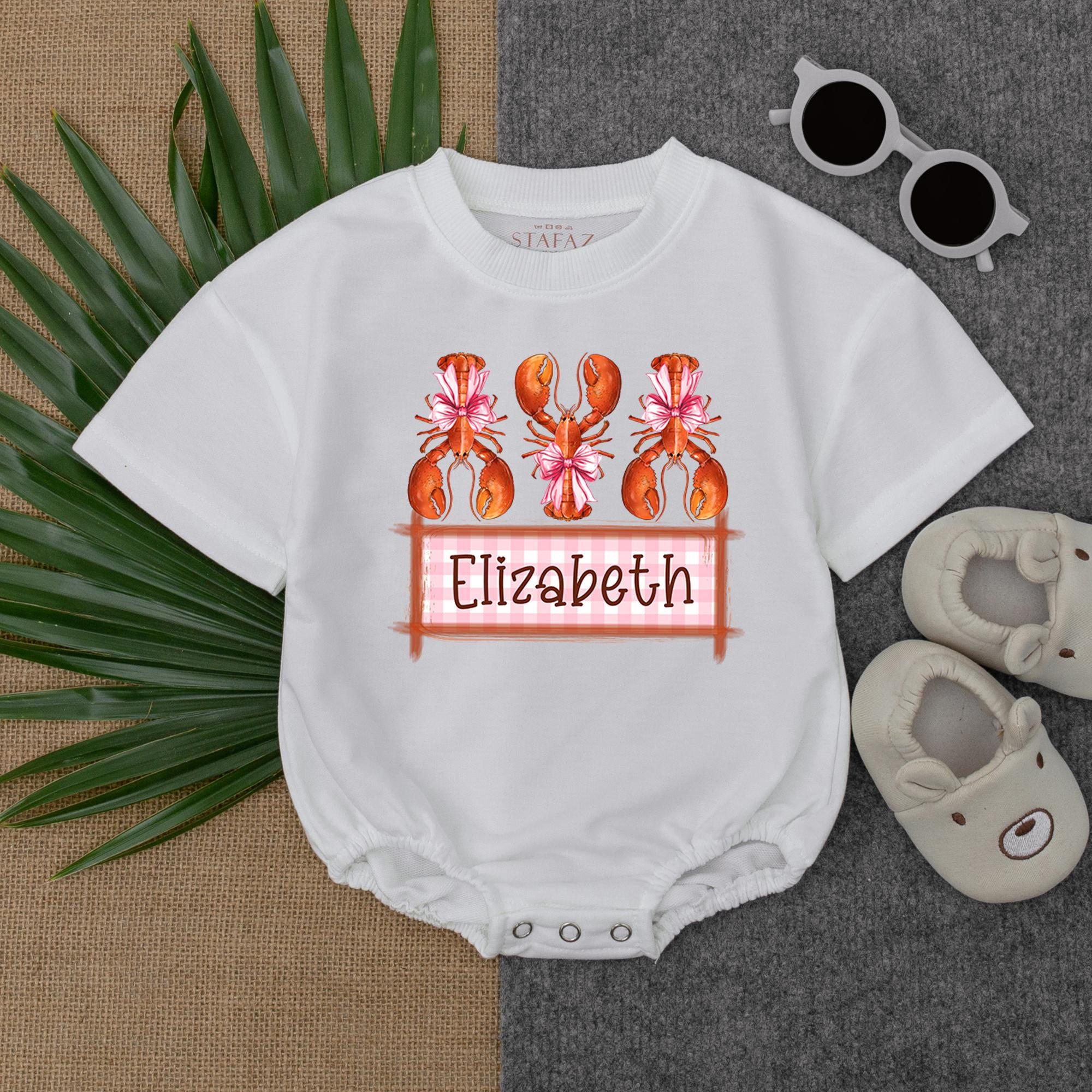 Personalized Crawfish Baby Romper with Bows Vibrant Festive Outfit Girl Crawfish Boil Gift Soft Cotton Playful Design Birthday Party