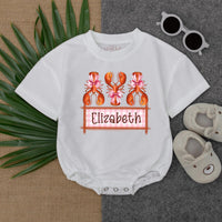 Personalized Crawfish Baby Romper with Bows Vibrant Festive Outfit Girl Crawfish Boil Gift Soft Cotton Playful Design Birthday Party