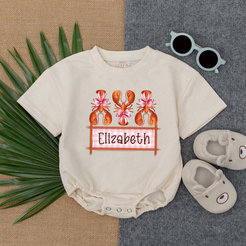 Personalized Crawfish Baby Romper with Bows Vibrant Festive Outfit Girl Crawfish Boil Gift Soft Cotton Playful Design Birthday Party