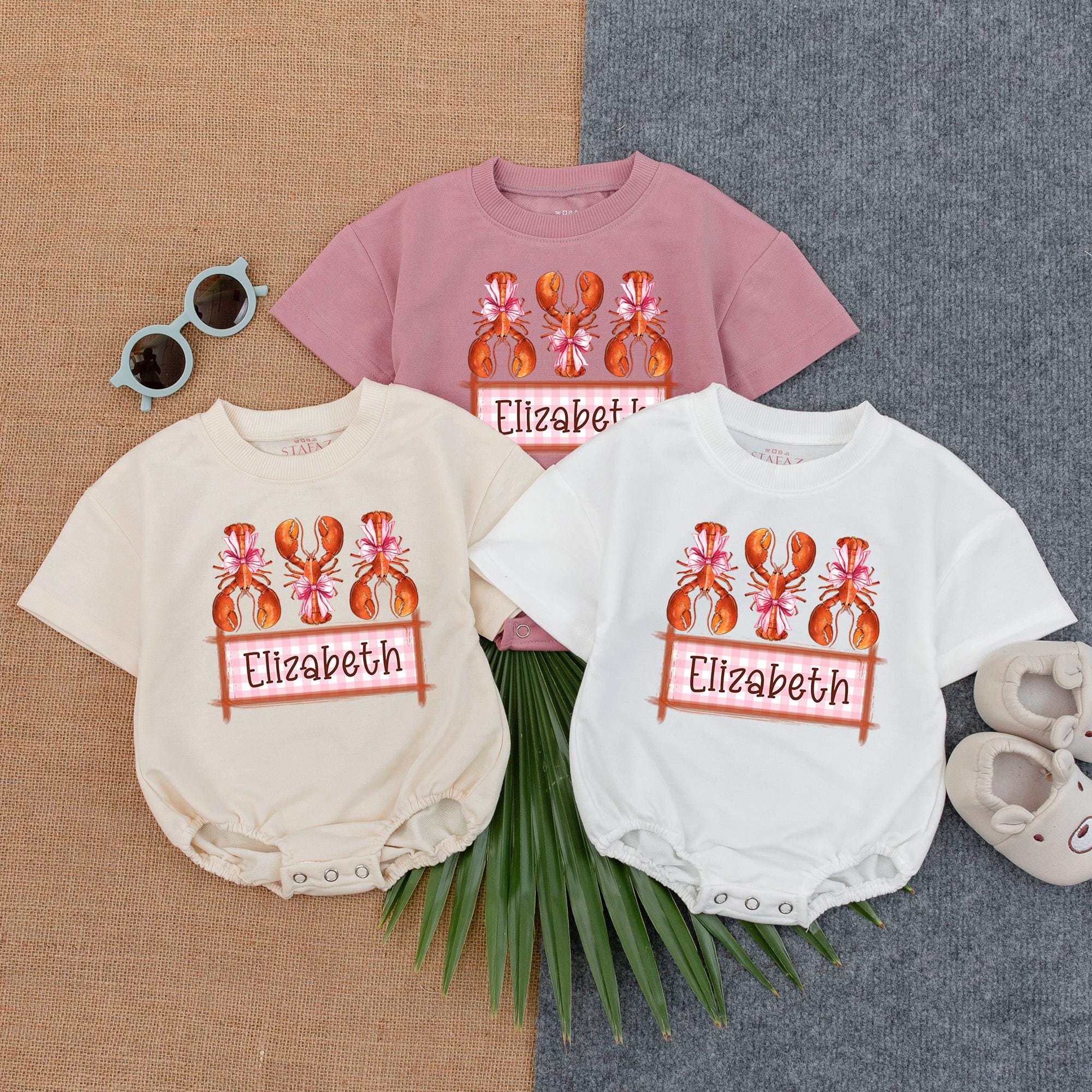 Personalized Crawfish Baby Romper with Bows Vibrant Festive Outfit Girl Crawfish Boil Gift Soft Cotton Playful Design Birthday Party