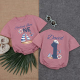 Sailing Into One Custom Name Baby Boy Romper 1st Birthday Outfit Nautical Sailor Design Cotton Soft Comfortable Gift Blue White Red