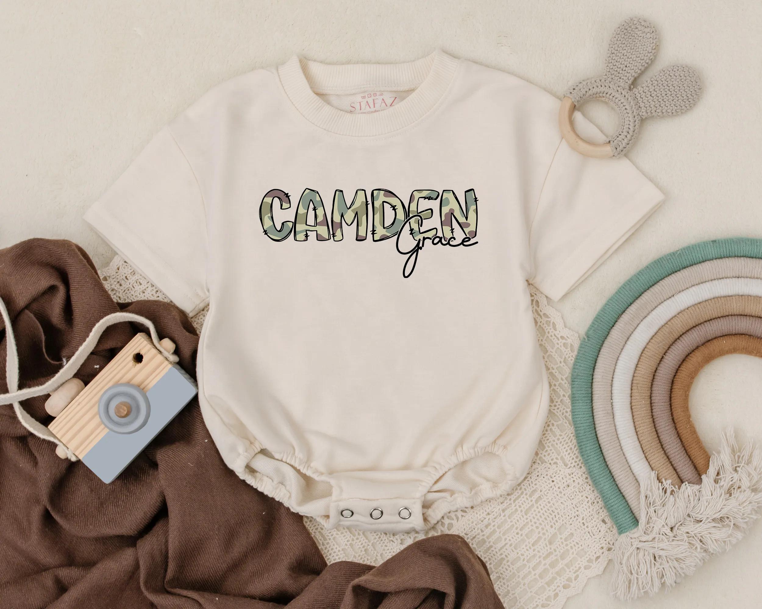 Personalized Camden Grace Baby Romper with Camo Pattern Outdoor Nature Summer Outfit for Infant Boy Duck Theme Cotton Comfortable Wear