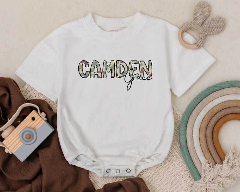 Personalized Camden Grace Baby Romper with Camo Pattern Outdoor Nature Summer Outfit for Infant Boy Duck Theme Cotton Comfortable Wear