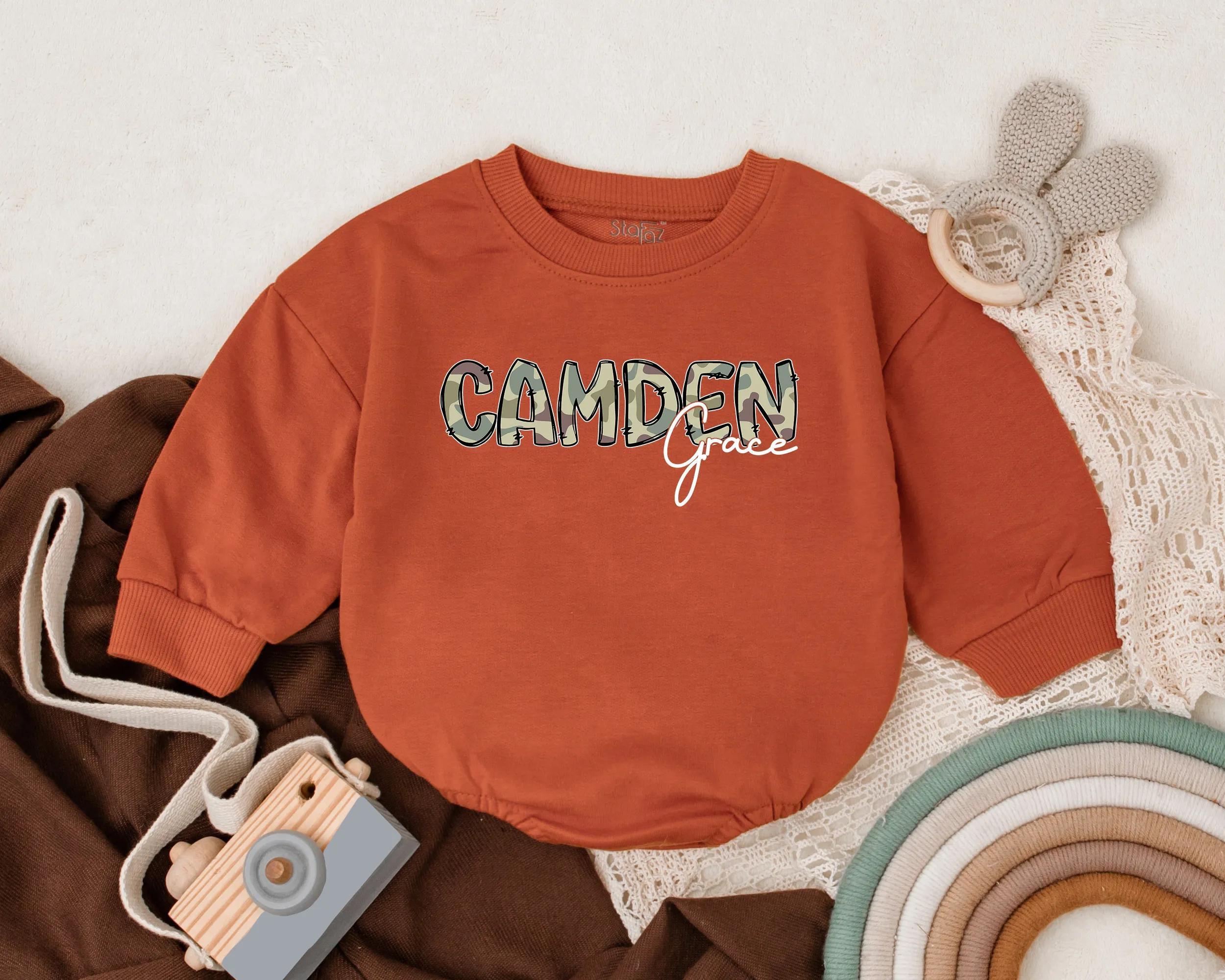Personalized Camden Grace Baby Romper with Camo Pattern Outdoor Nature Summer Outfit for Infant Boy Duck Theme Cotton Comfortable Wear