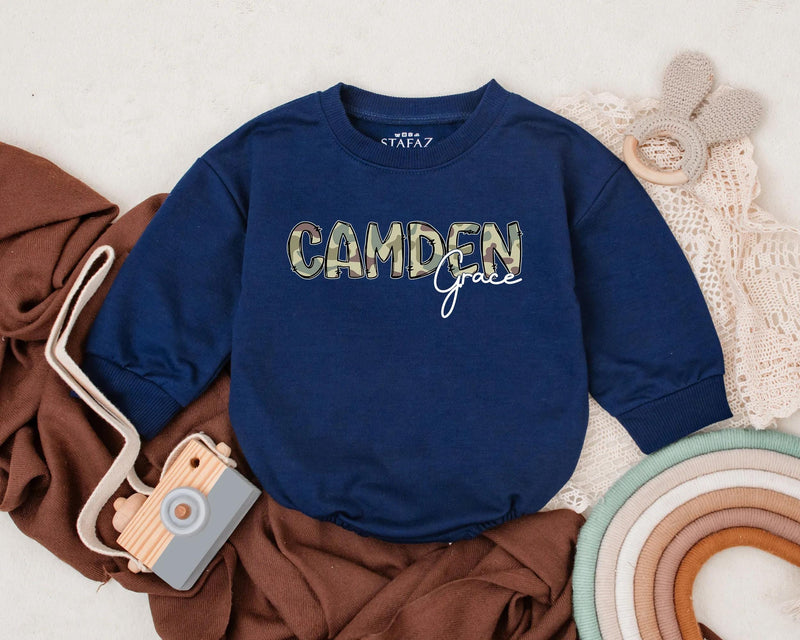 Personalized Camden Grace Baby Romper with Camo Pattern Outdoor Nature Summer Outfit for Infant Boy Duck Theme Cotton Comfortable Wear