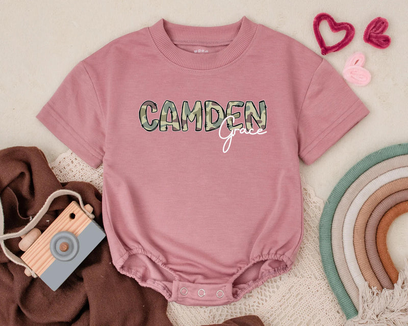 Personalized Camden Grace Baby Romper with Camo Pattern Outdoor Nature Summer Outfit for Infant Boy Duck Theme Cotton Comfortable Wear