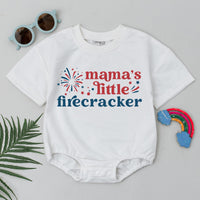 Mama's Little Firecracker Baby Romper for 4th of July Festive Patriotic Outfit Red White Blue Independence Day Infant Gift