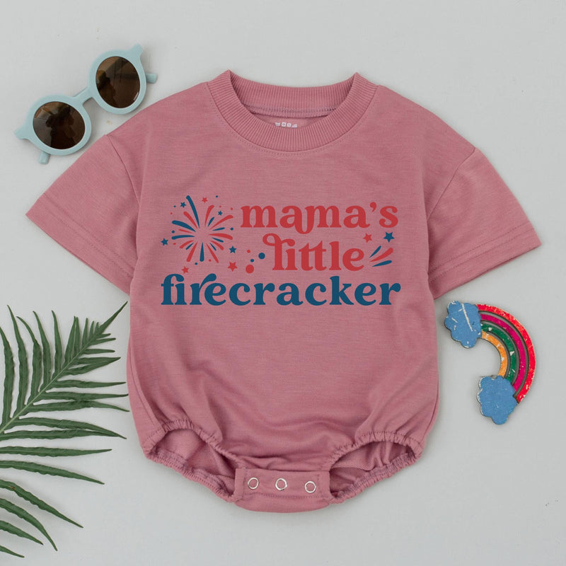 Mama's Little Firecracker Baby Romper for 4th of July Festive Patriotic Outfit Red White Blue Independence Day Infant Gift
