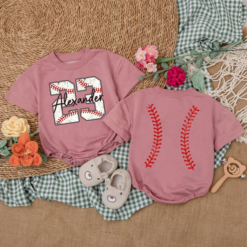 Personalized Baseball Baby Romper Alexander 23 Sporty Infant Outfit with Red Stitching Playful Custom Gift for Boys Holiday Party