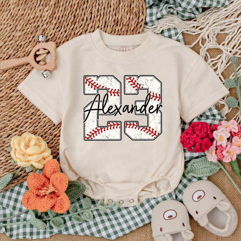 Personalized Baseball Baby Romper Alexander 23 Sporty Infant Outfit with Red Stitching Playful Custom Gift for Boys Holiday Party