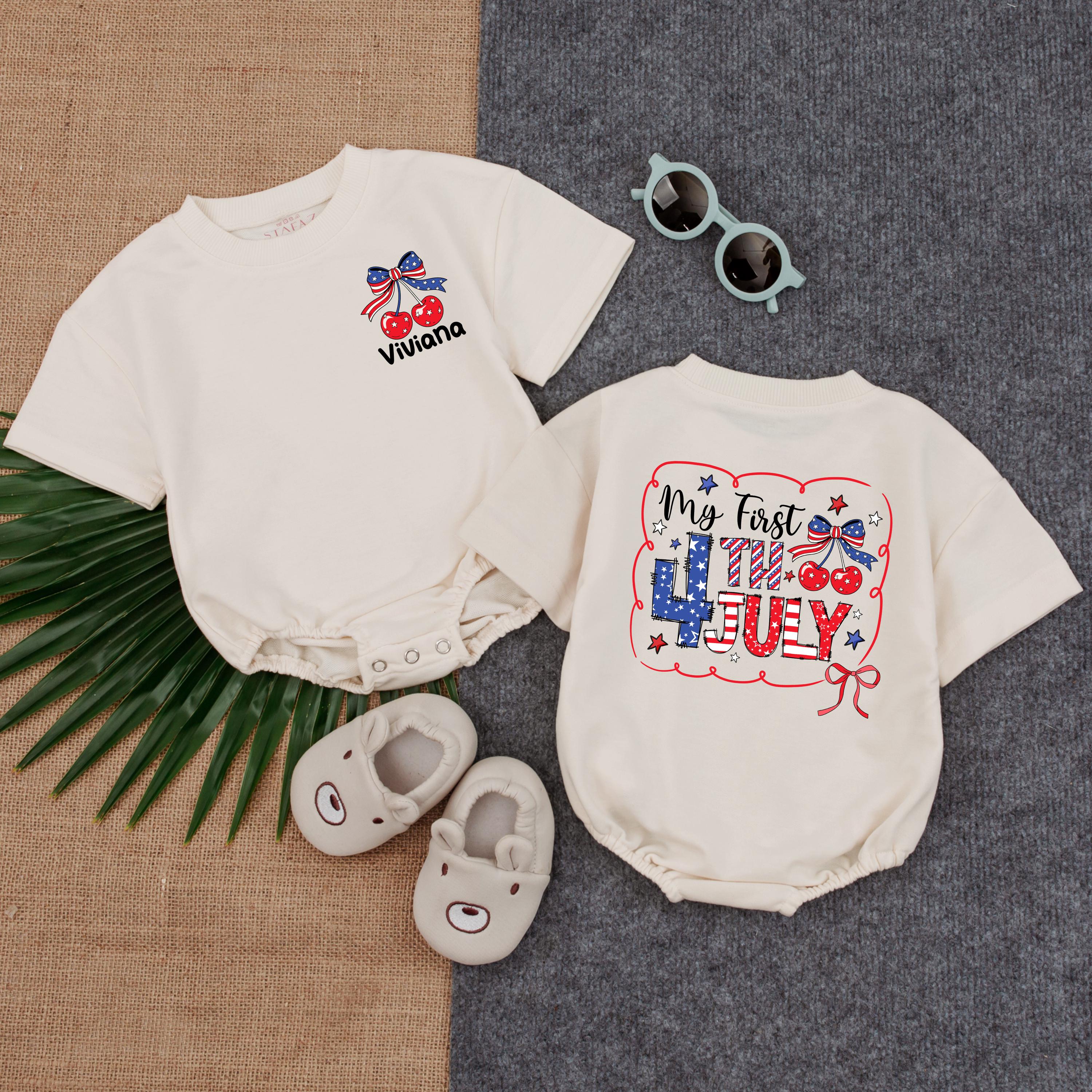 Personalized My First 4th of July Baby Romper Stars Stripes Bow Patriotic Outfit Summer Infant Girl Celebration Clothes USA Design
