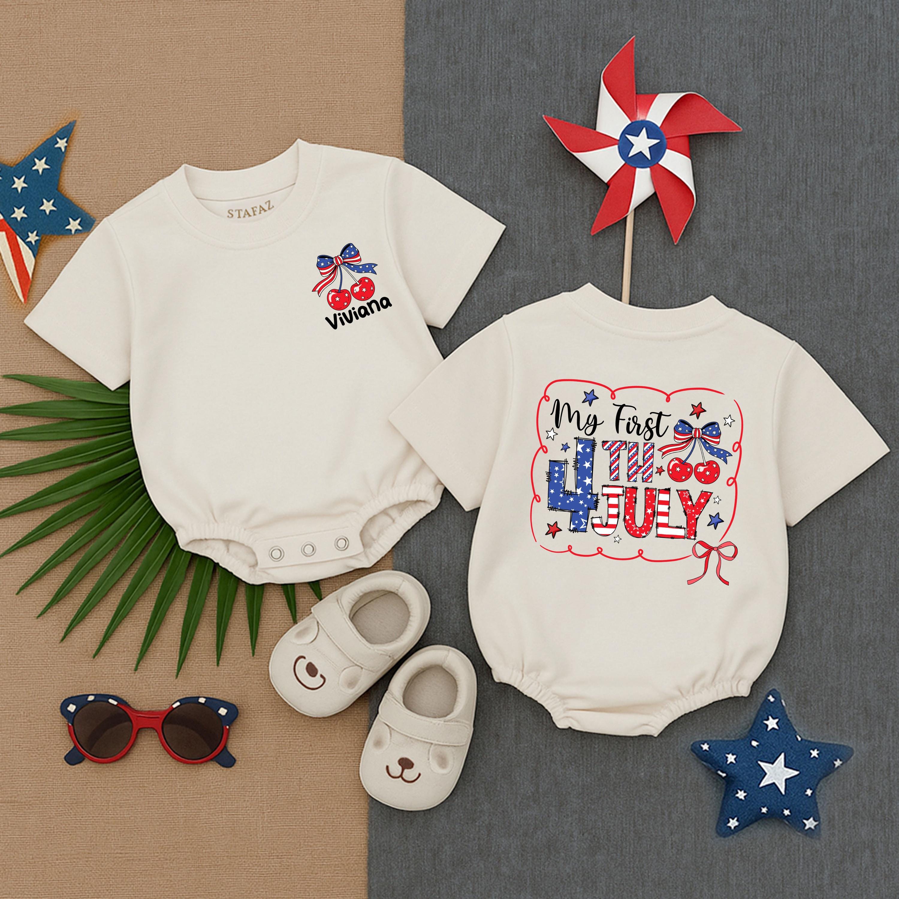 Personalized My First 4th of July Baby Romper Stars Stripes Bow Patriotic Outfit Summer Infant Girl Celebration Clothes USA Design