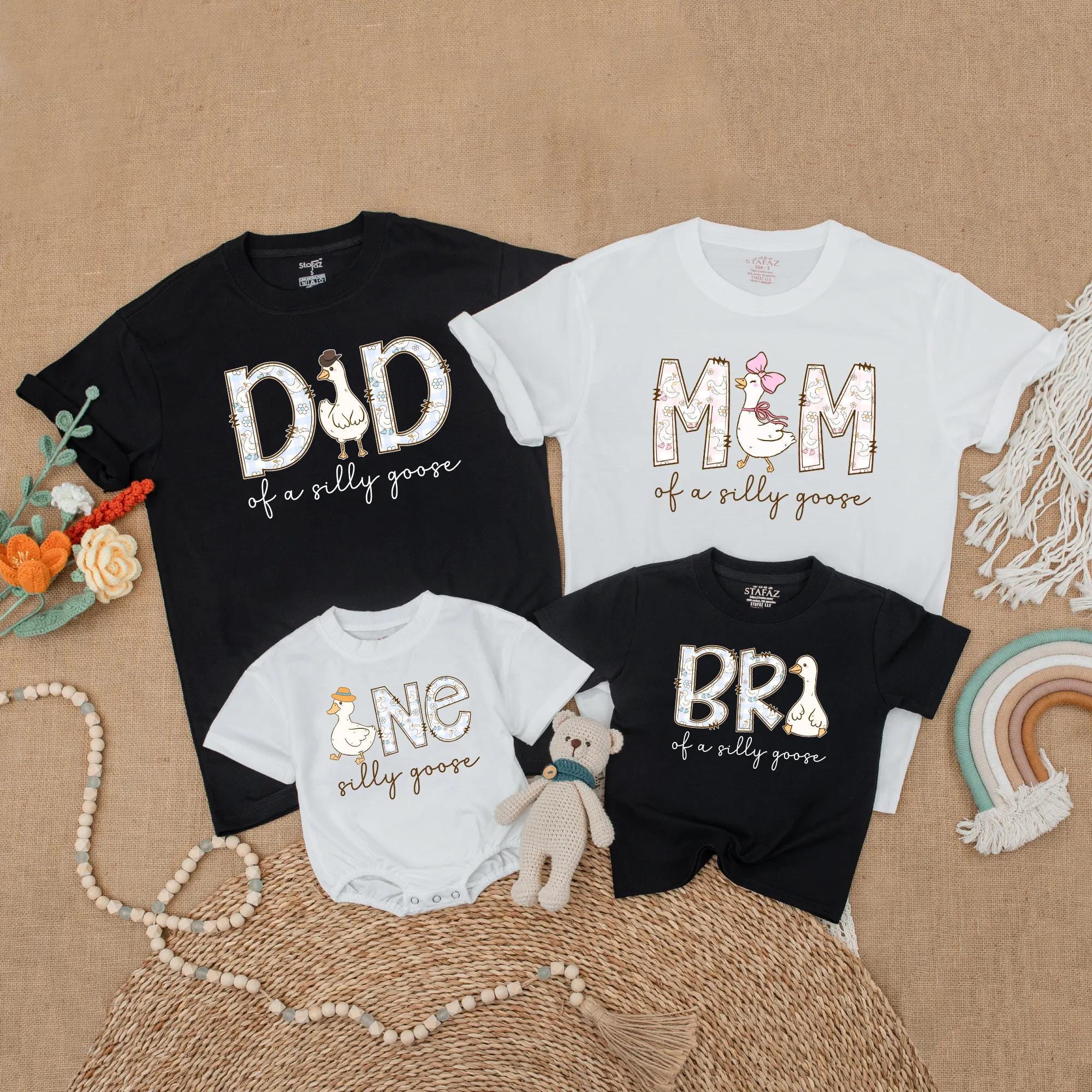 Matching Family Goose Theme Birthday Shirts Cute Cartoon Geese Design for Mom Dad and Kids First Birthday Outfit Soft Cotton Apparel