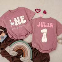 Personalized First Birthday Romper Floral Silly Goose Design Custom Name Baby Girl Outfit Soft Pastel Infant Party Clothes Gift