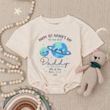 Custom Baby Romper for Happy 1st Father's Day, Soft Cotton Outfit with Planet Artwork, Perfect First Father’s Day Gift for Daddy