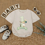 Personalized Baby First Birthday Romper with Goose and Balloons Soft Green Camden Name Outfit Gift Cute Infant Celebration Clothes