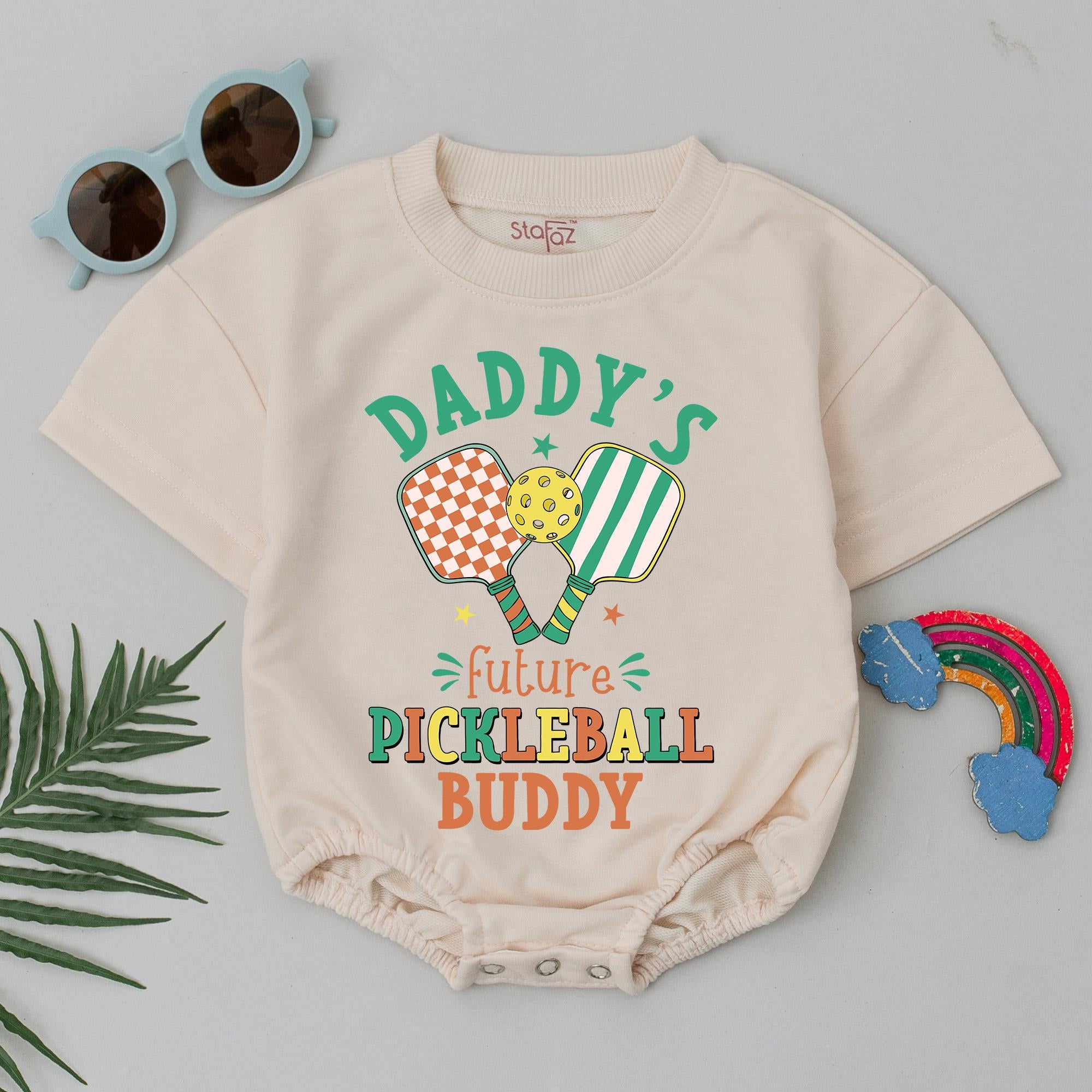 Daddy's Future Pickleball Buddy Baby Romper Soft Cotton Sports Outfit Vibrant Checkered Pattern Infant Gift for Father's Day