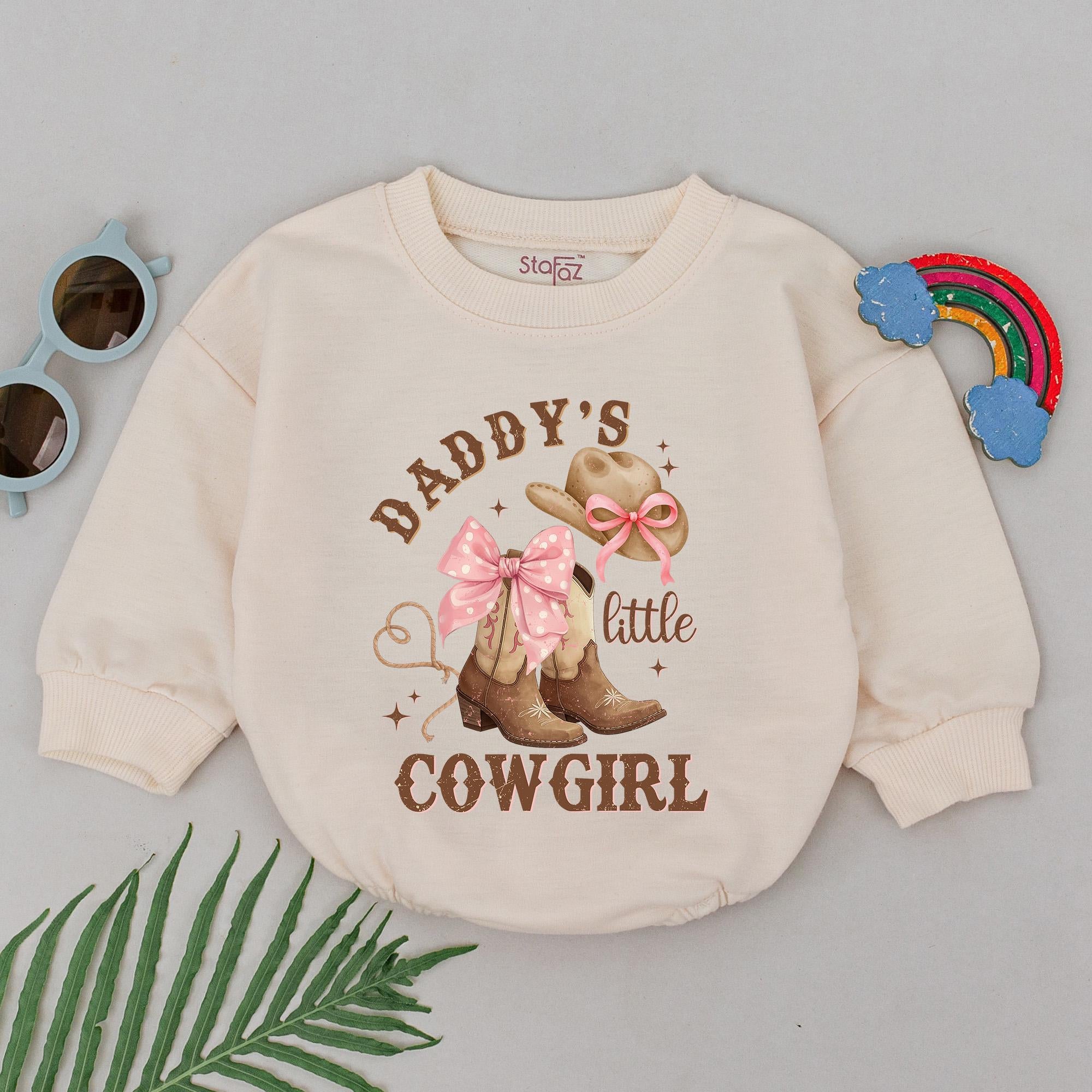 Daddy's Little Cowgirl Romper Adorable Western Baby Girl Outfit with Pink Bows and Cowboy Boots Perfect Father's Day Gift Idea