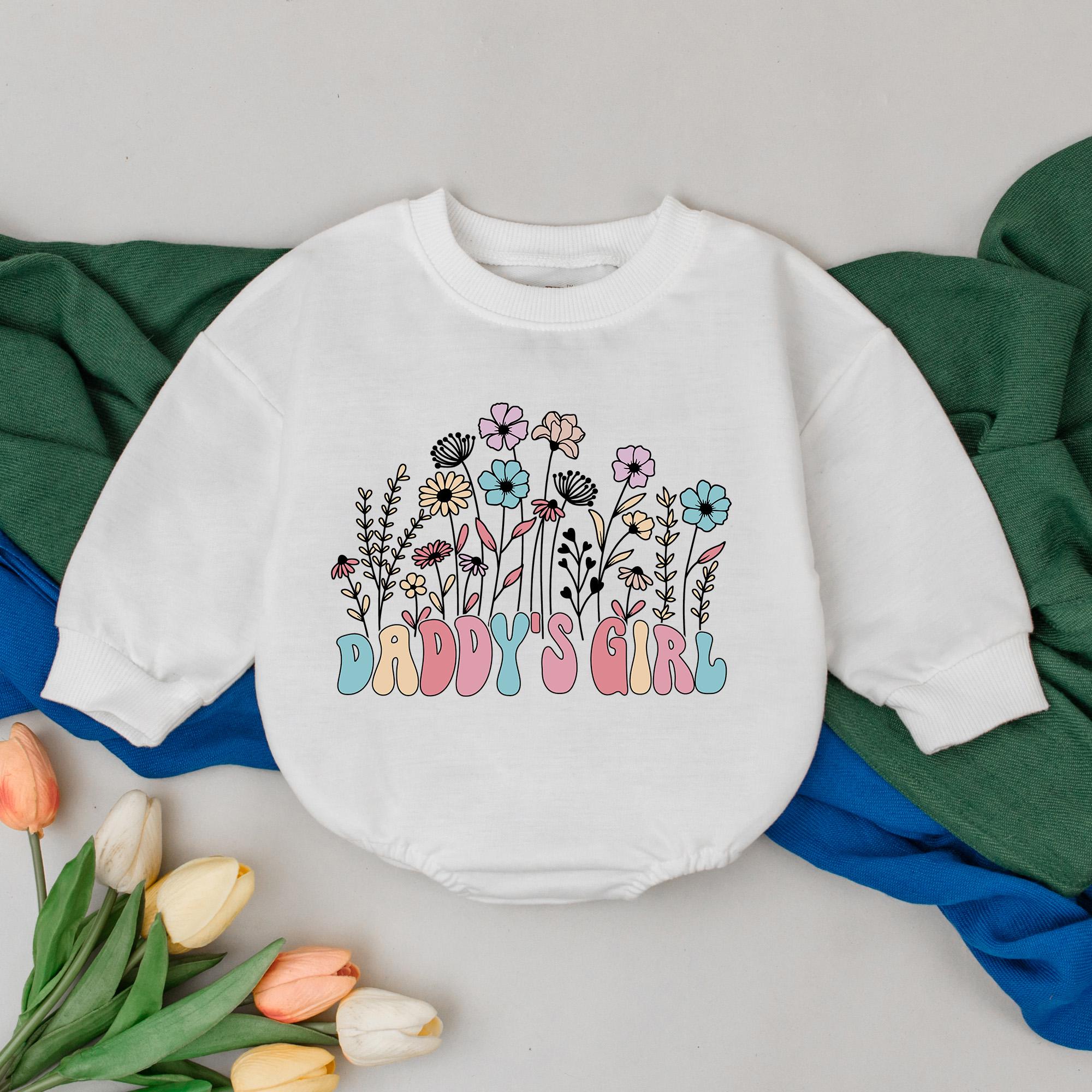Daddy's Girl Floral Bubble Romper Pink Blue Purple Flowers Cotton Infant Outfit Father's Day Gift Baby Shower Present