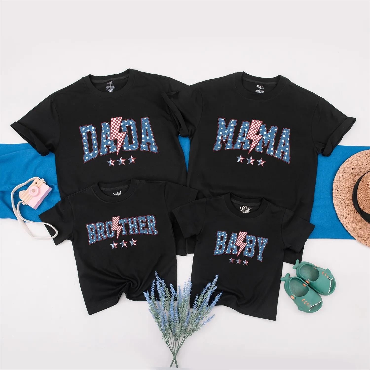 Personalized Family Matching Shirts with USA Flag Design for 4th of July Celebration Dad Mom Baby Sister Patriotic Outfit