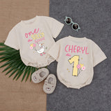 Custom Silly Goose Baby Romper with Name & Birthday Number, 1st Birthday Outfit, Cotton Bubble Bodysuit for Baby Girls, Summer Party Wear