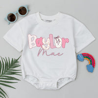 Custom Baby Girl Romper with Pink Floral Name Design, Soft Cotton Bodysuit for Summer, Perfect Baby Shower Gift or Birthday Outfit