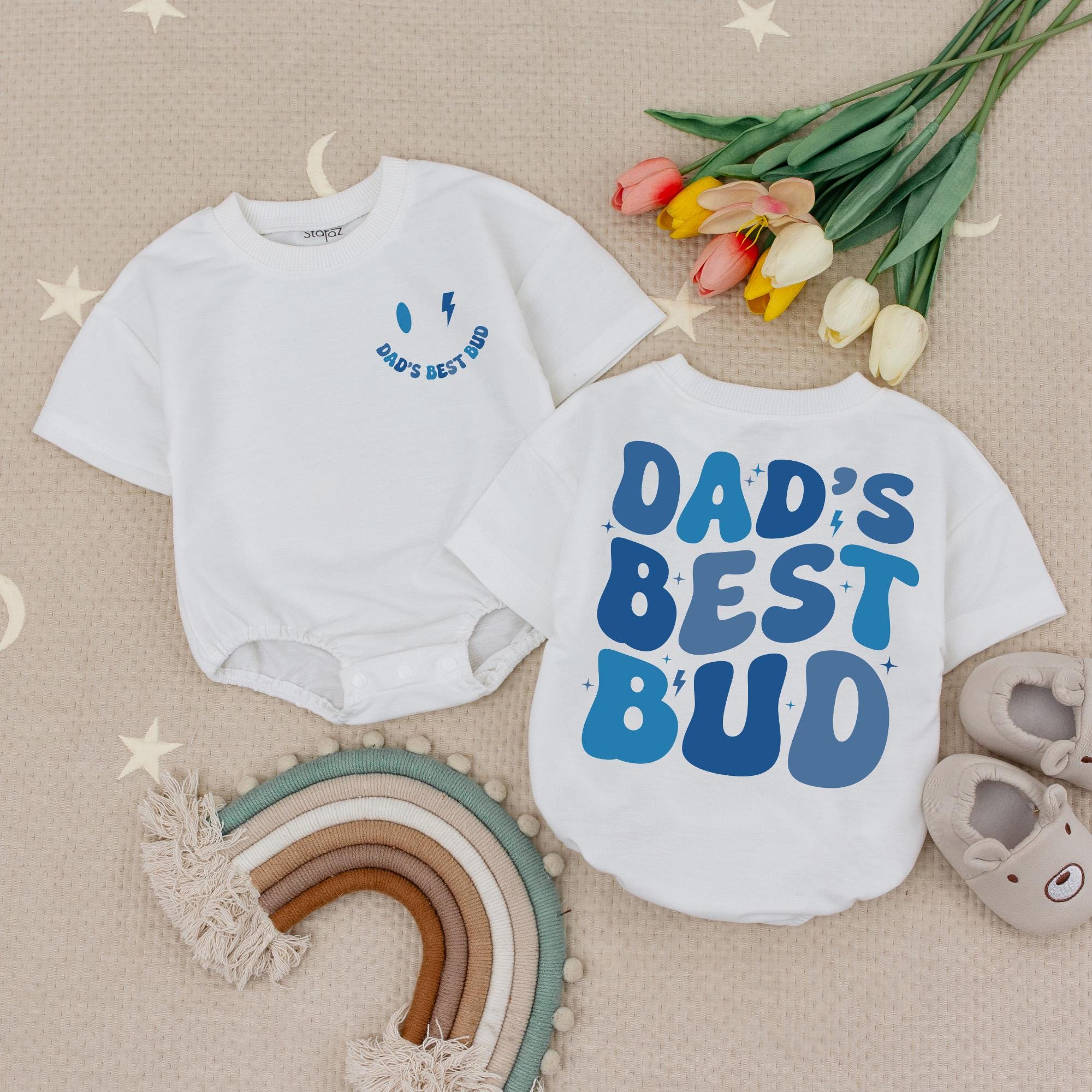 Dad's Best Bud Baby Romper with Stars Lightning Bolts First Father's Day Gift Cute Infant Outfit Comfortable Cotton Baby Shower Present