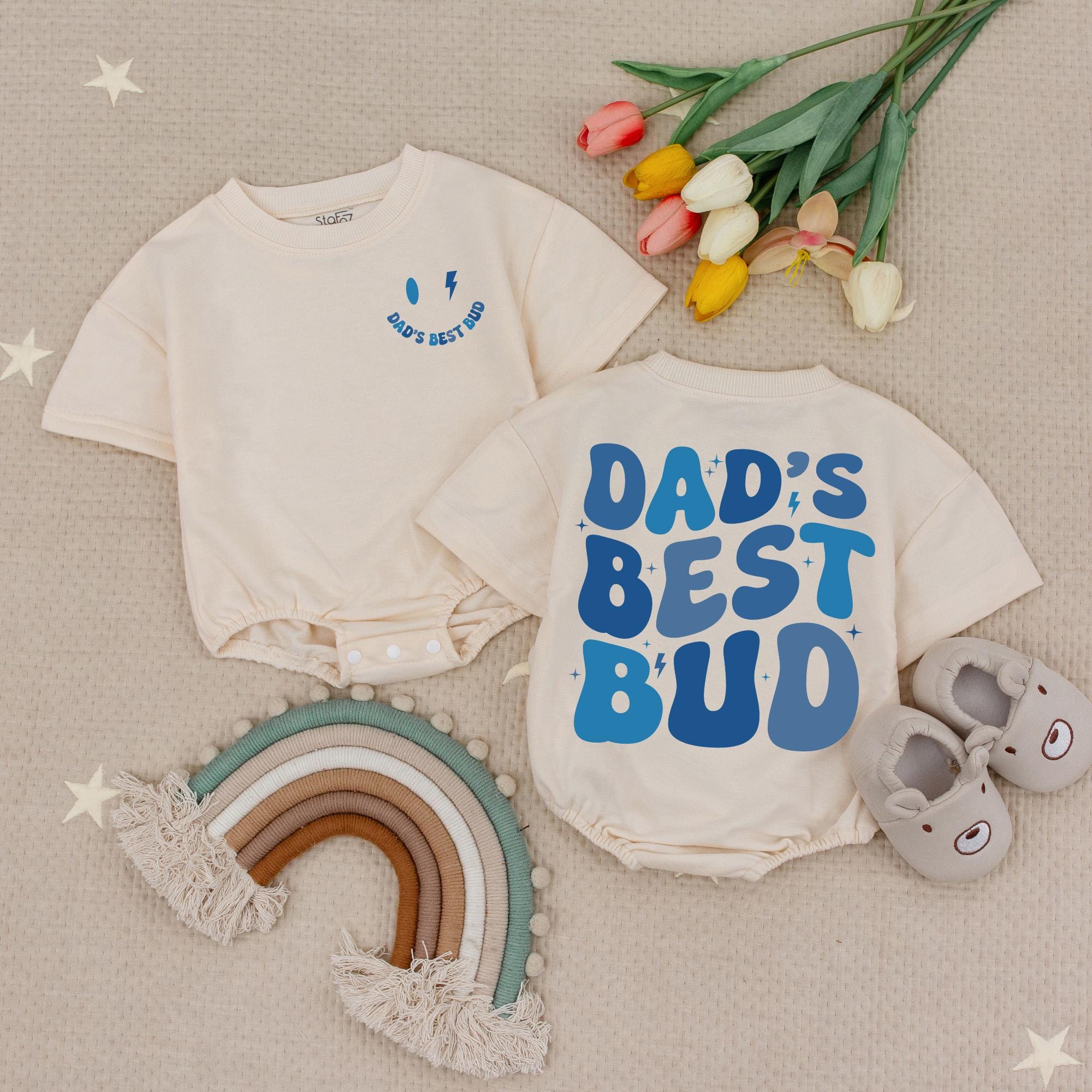 Dad's Best Bud Baby Romper with Stars Lightning Bolts First Father's Day Gift Cute Infant Outfit Comfortable Cotton Baby Shower Present