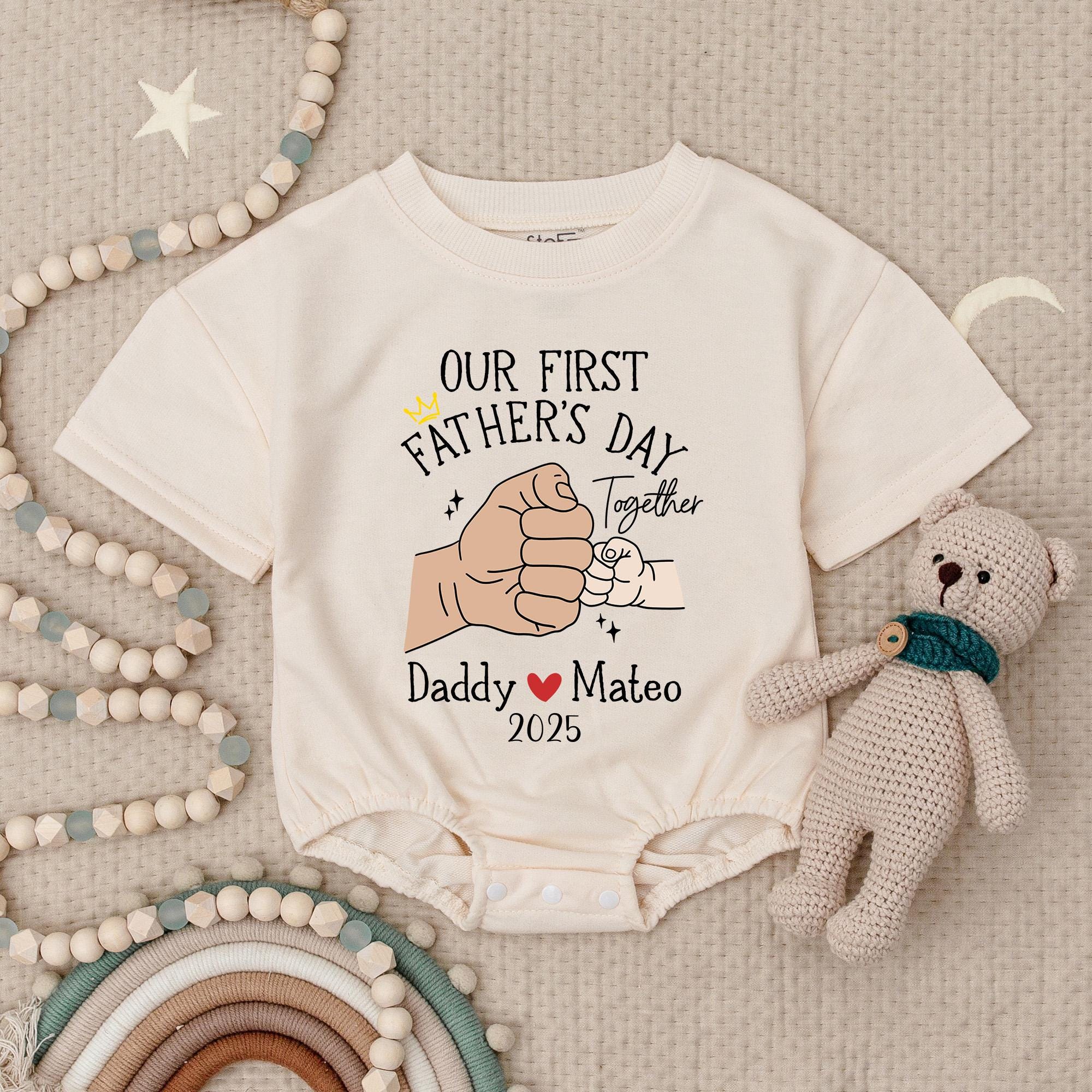 Personalized Baby Romper Our First Father's Day Handprint Gift Custom Daddy and Mateo 2025 Soft Cotton Infant Outfit Heartfelt Design
