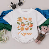 Personalized Orange Baby Romper with Hearts Summer Fruit Outfit Infant Girls Boys Custom Name Kaycee Gift Cotton Comfortable